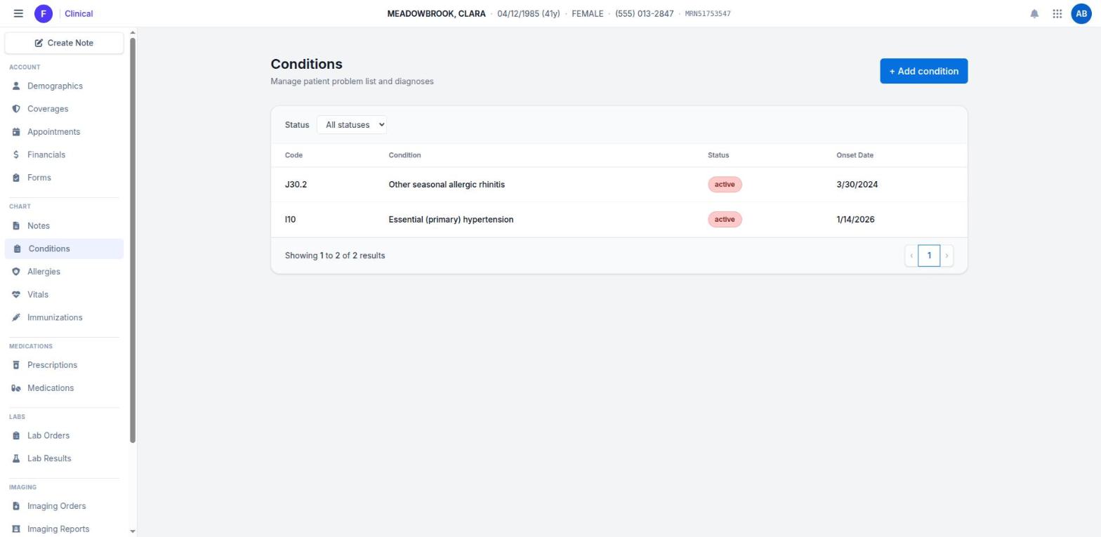 Problem list with ICD-10 codes
